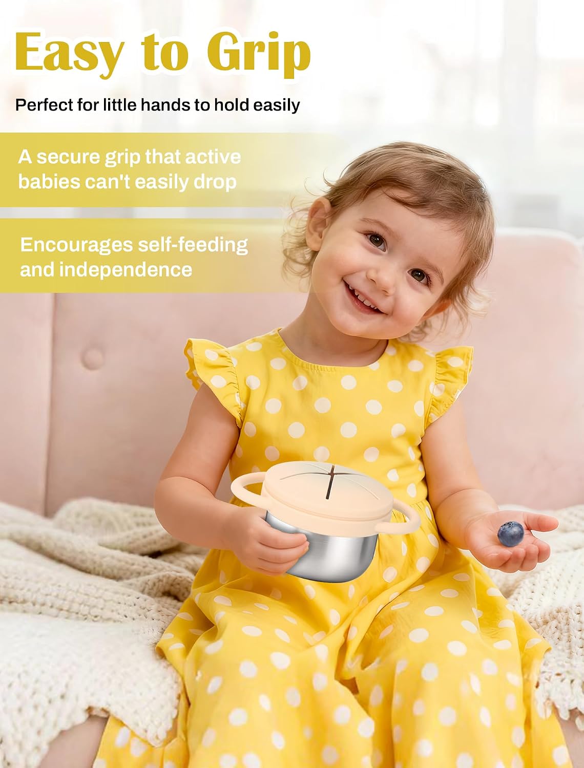 2 Pack Stainless Steel Toddler Snack Cups, Spill-Proof Double-Lid