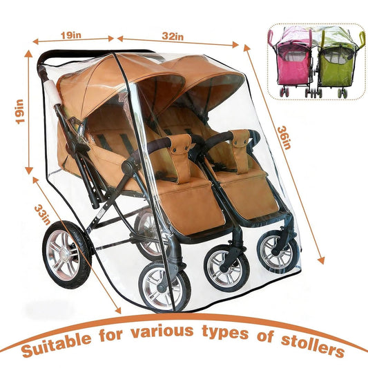 Aligle Twin Stroller Raincoat Universal Size Side By Side Stroller Weather Shield, Baby Rain Cover/Wind Shield