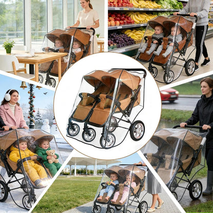 Aligle Twin Stroller Raincoat Universal Size Side By Side Stroller Weather Shield, Baby Rain Cover/Wind Shield