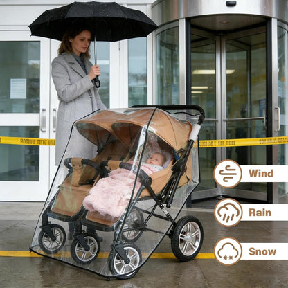Aligle Twin Stroller Raincoat Universal Size Side By Side Stroller Weather Shield, Baby Rain Cover/Wind Shield