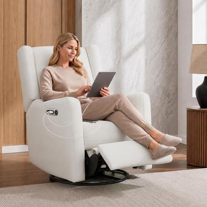 Mercer Electronic Power Recliner and Swivel Glider with USB Port in LiveSmart Performance Fabric - Water Repellent & Stain Resistant, Pearl