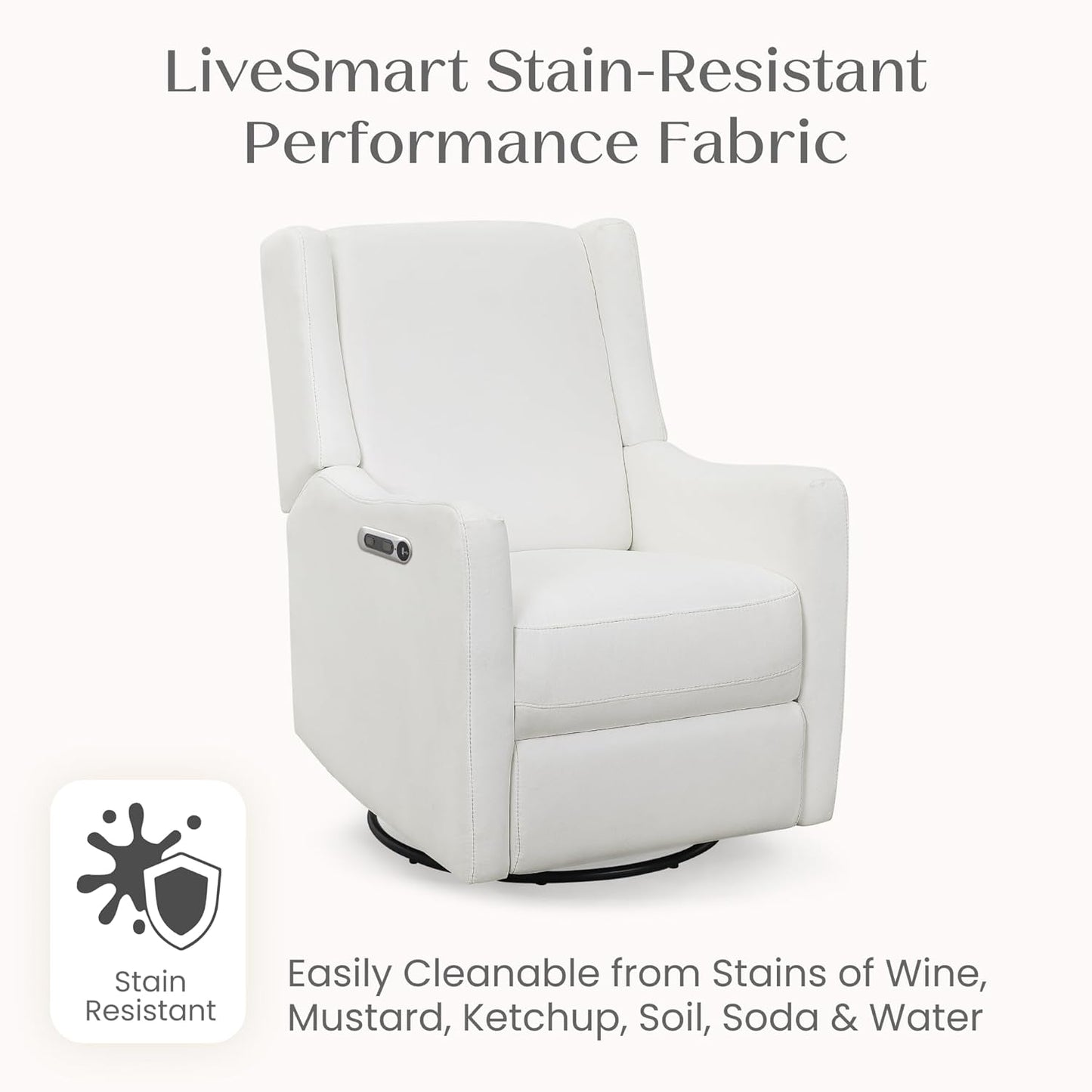 Mercer Electronic Power Recliner and Swivel Glider with USB Port in LiveSmart Performance Fabric - Water Repellent & Stain Resistant, Pearl
