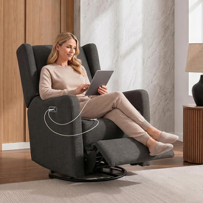 Mercer Electronic Power Recliner and Swivel Glider with USB Port in LiveSmart Performance Fabric - Water Repellent & Stain Resistant, Pearl