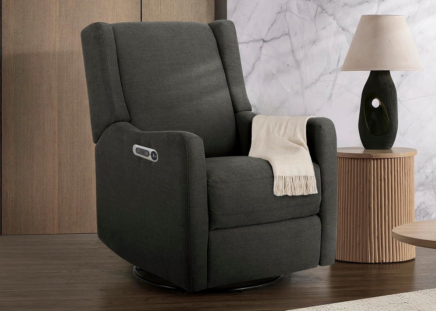 Mercer Electronic Power Recliner and Swivel Glider with USB Port in LiveSmart Performance Fabric - Water Repellent & Stain Resistant, Pearl