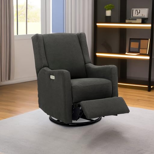 Mercer Electronic Power Recliner and Swivel Glider with USB Port in LiveSmart Performance Fabric - Water Repellent & Stain Resistant, Pearl