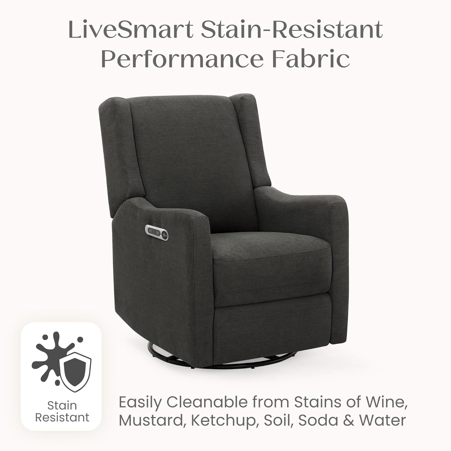 Mercer Electronic Power Recliner and Swivel Glider with USB Port in LiveSmart Performance Fabric - Water Repellent & Stain Resistant, Pearl