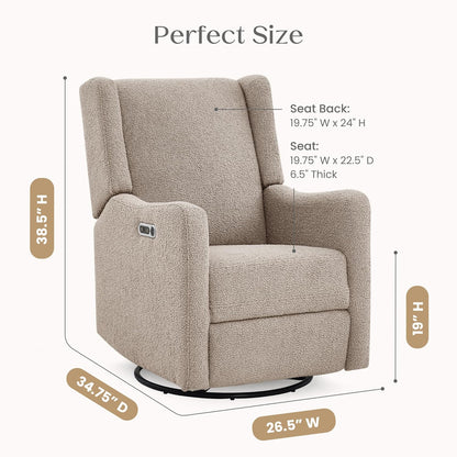 Mercer Electronic Power Recliner and Swivel Glider with USB Port in LiveSmart Performance Fabric - Water Repellent & Stain Resistant, Pearl