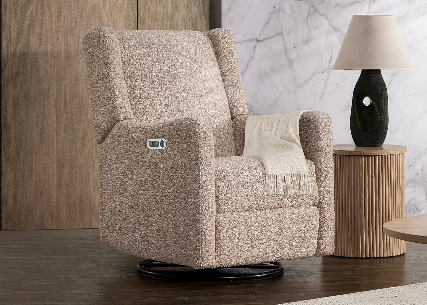 Mercer Electronic Power Recliner and Swivel Glider with USB Port in LiveSmart Performance Fabric - Water Repellent & Stain Resistant, Pearl