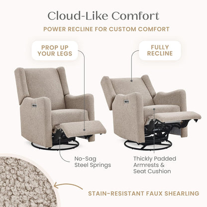 Mercer Electronic Power Recliner and Swivel Glider with USB Port in LiveSmart Performance Fabric - Water Repellent & Stain Resistant, Pearl