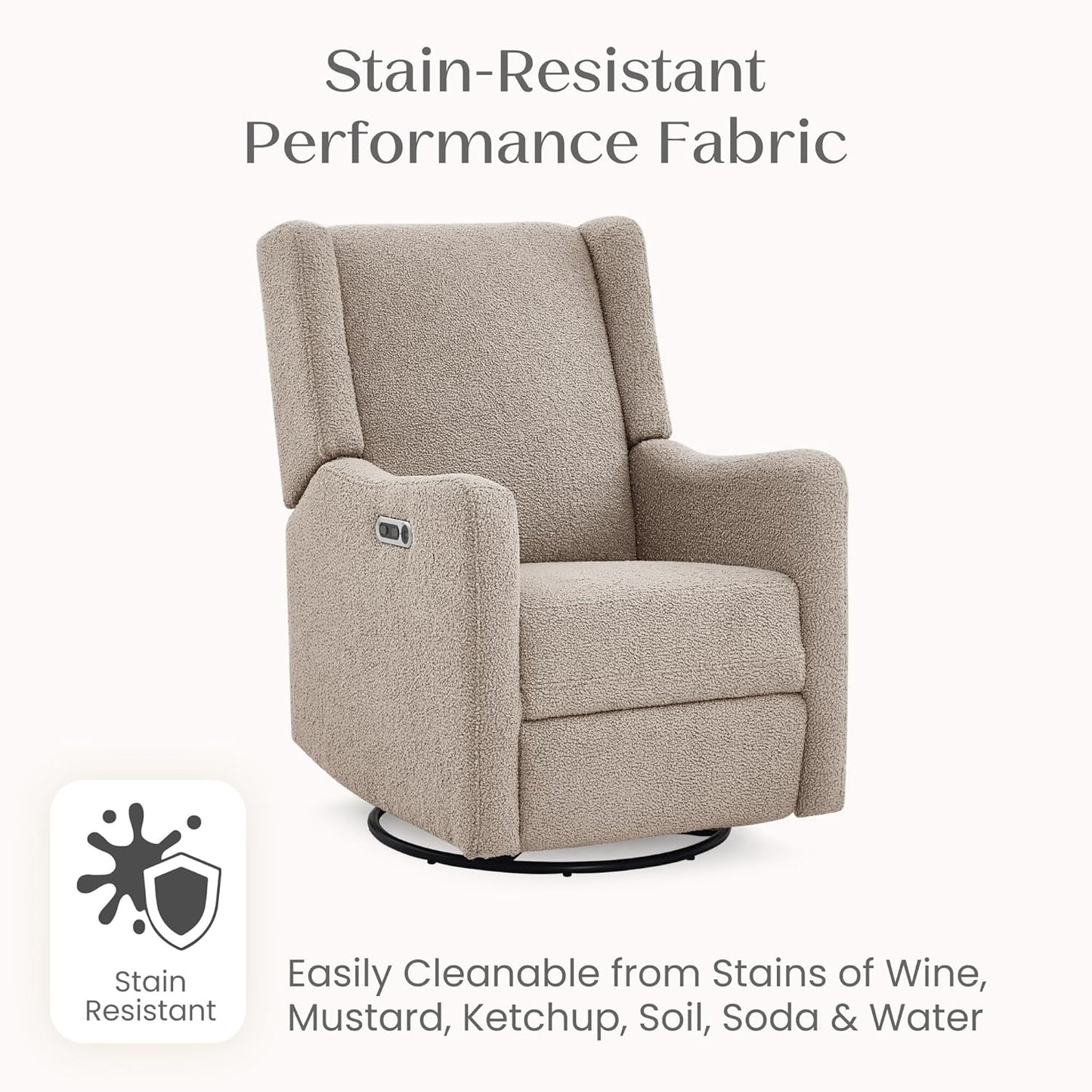 Mercer Electronic Power Recliner and Swivel Glider with USB Port in LiveSmart Performance Fabric - Water Repellent & Stain Resistant, Pearl