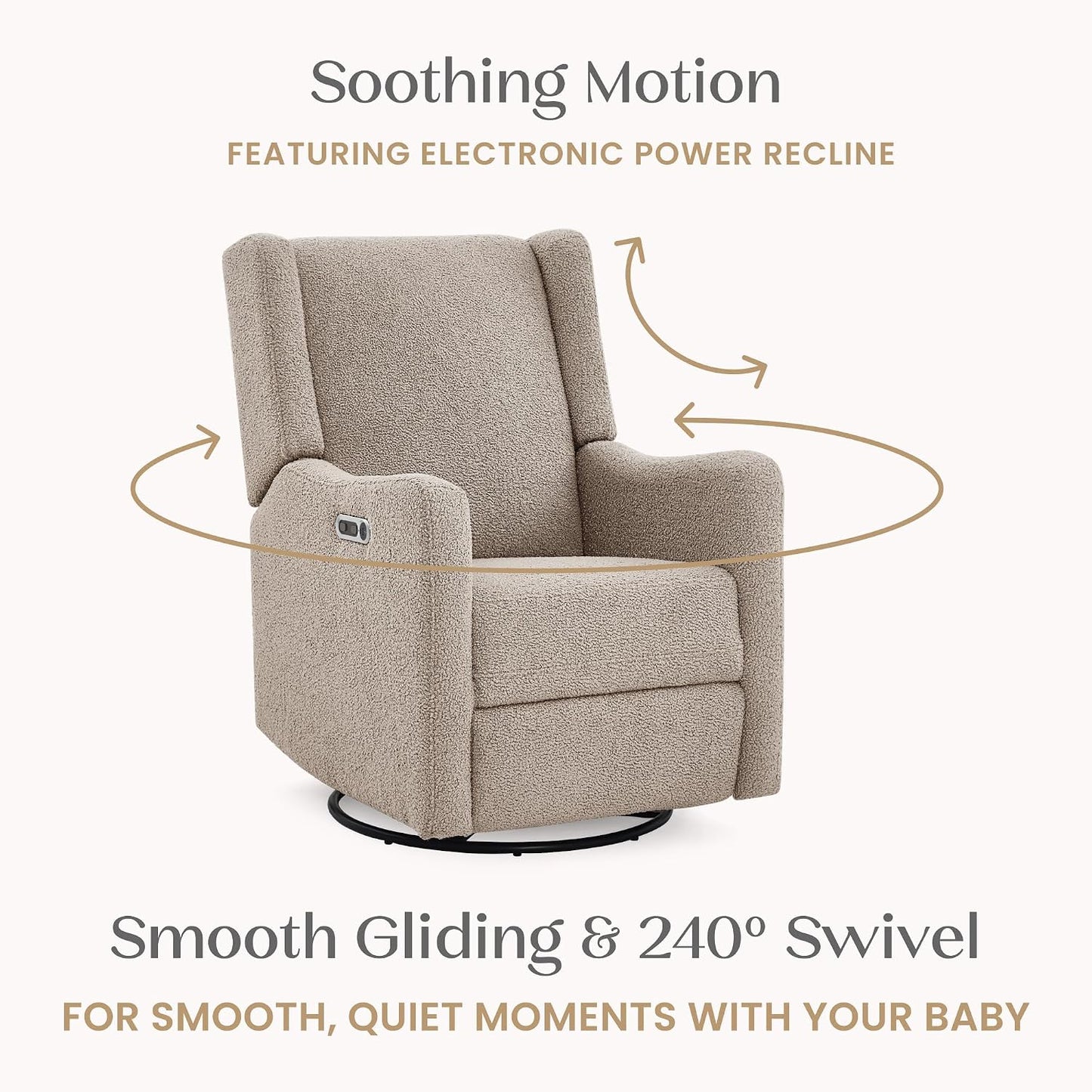 Mercer Electronic Power Recliner and Swivel Glider with USB Port in LiveSmart Performance Fabric - Water Repellent & Stain Resistant, Pearl