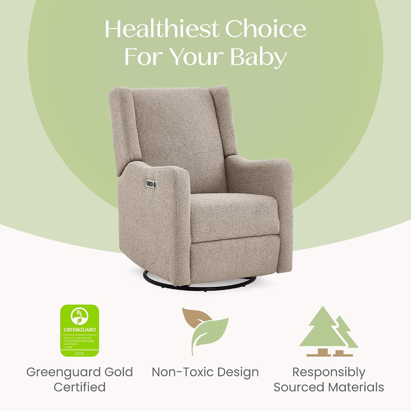 Mercer Electronic Power Recliner and Swivel Glider with USB Port in LiveSmart Performance Fabric - Water Repellent & Stain Resistant, Pearl