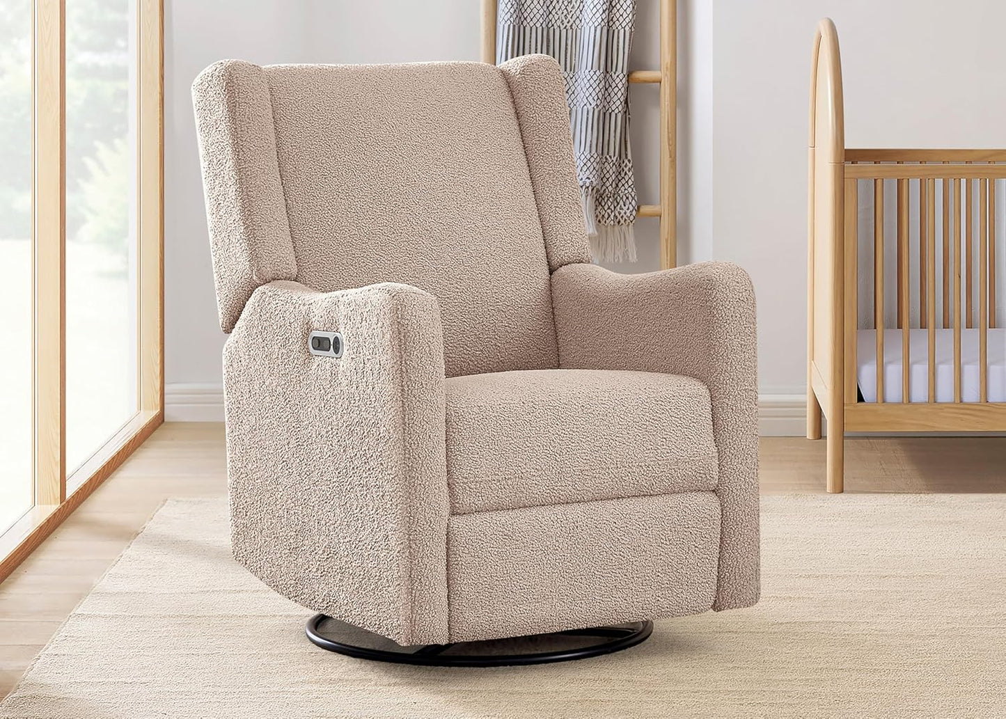 Mercer Electronic Power Recliner and Swivel Glider with USB Port in LiveSmart Performance Fabric - Water Repellent & Stain Resistant, Pearl