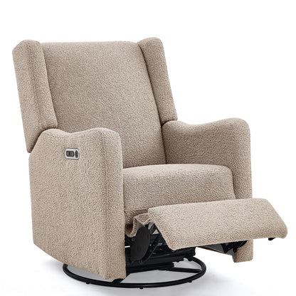 Mercer Electronic Power Recliner and Swivel Glider with USB Port in LiveSmart Performance Fabric - Water Repellent & Stain Resistant, Pearl
