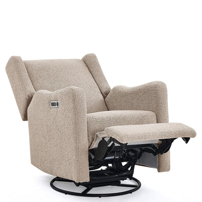 Mercer Electronic Power Recliner and Swivel Glider with USB Port in LiveSmart Performance Fabric - Water Repellent & Stain Resistant, Pearl