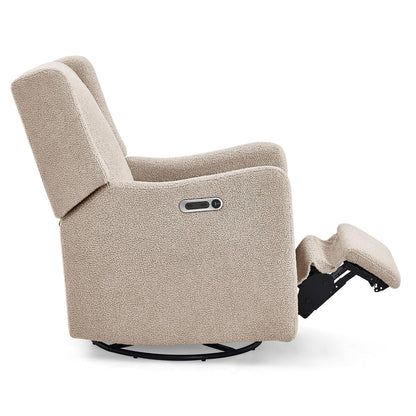 Mercer Electronic Power Recliner and Swivel Glider with USB Port in LiveSmart Performance Fabric - Water Repellent & Stain Resistant, Pearl
