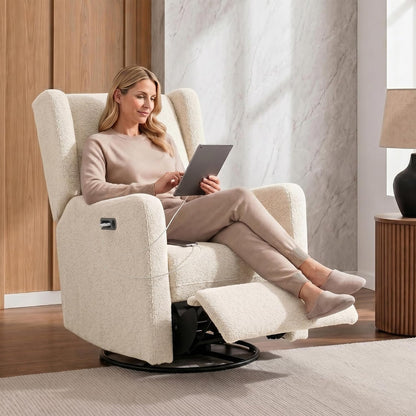 Mercer Electronic Power Recliner and Swivel Glider with USB Port in LiveSmart Performance Fabric - Water Repellent & Stain Resistant, Pearl