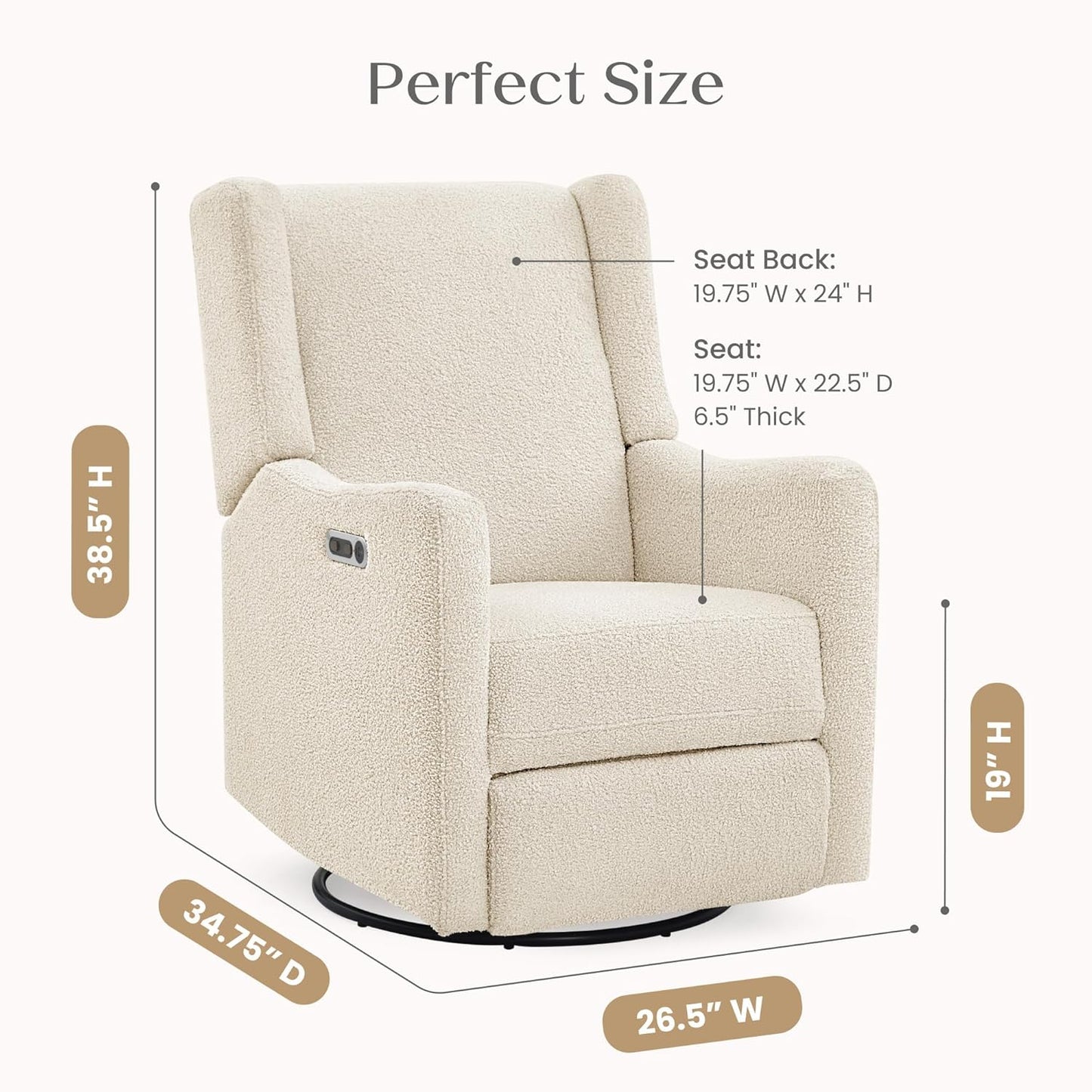 Mercer Electronic Power Recliner and Swivel Glider with USB Port in LiveSmart Performance Fabric - Water Repellent & Stain Resistant, Pearl