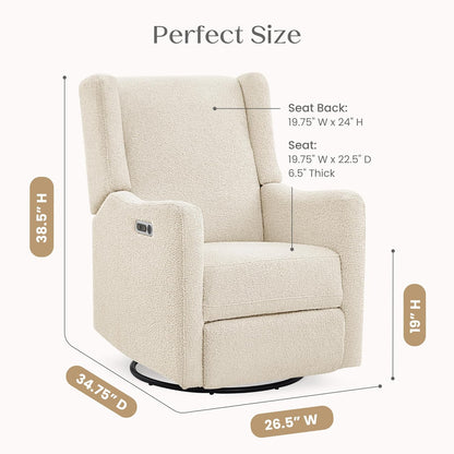 Mercer Electronic Power Recliner and Swivel Glider with USB Port in LiveSmart Performance Fabric - Water Repellent & Stain Resistant, Pearl