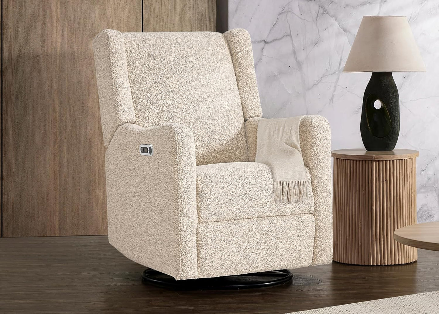 Mercer Electronic Power Recliner and Swivel Glider with USB Port in LiveSmart Performance Fabric - Water Repellent & Stain Resistant, Pearl