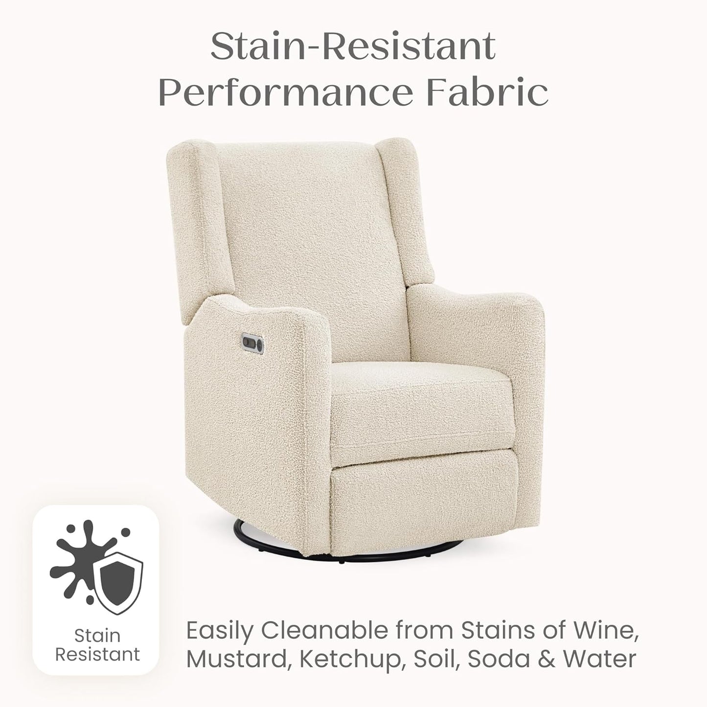Mercer Electronic Power Recliner and Swivel Glider with USB Port in LiveSmart Performance Fabric - Water Repellent & Stain Resistant, Pearl