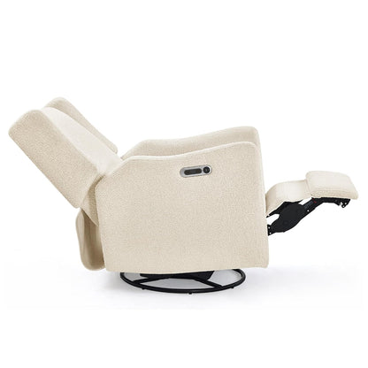 Mercer Electronic Power Recliner and Swivel Glider with USB Port in LiveSmart Performance Fabric - Water Repellent & Stain Resistant, Pearl