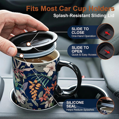 17oz Ceramic Travel Mug with Lid, Floral Coffee Mug with Handle | 17oz Ceramic Travel Mug • Floral Watercolor Design • Spill-Resistant Lid • Microwave & Dishwasher Safe • Gift Box
