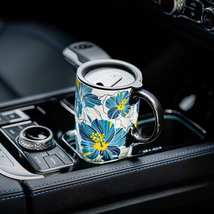 17oz Ceramic Travel Mug with Lid, Floral Coffee Mug with Handle | 17oz Ceramic Travel Mug • Floral Watercolor Design • Spill-Resistant Lid • Microwave & Dishwasher Safe • Gift Box