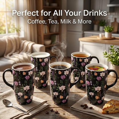 17oz Ceramic Travel Mug with Lid, Floral Coffee Mug with Handle | 17oz Ceramic Travel Mug • Floral Watercolor Design • Spill-Resistant Lid • Microwave & Dishwasher Safe • Gift Box