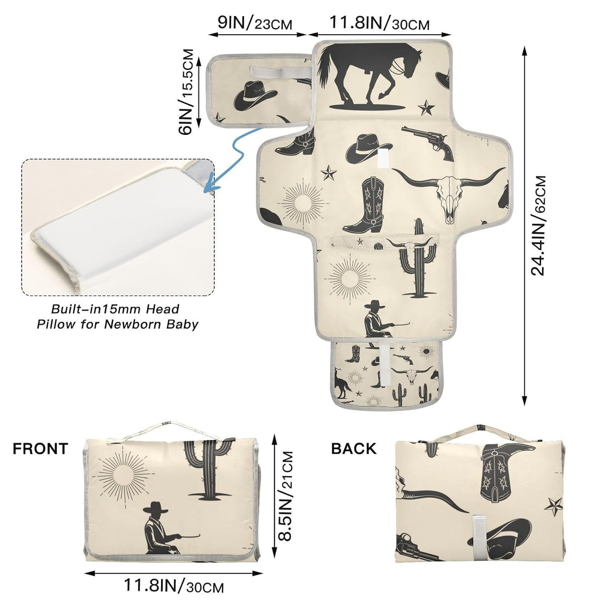 Cowboy Horse Design Portable Diaper Changing Pad for Beach