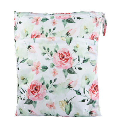 Wet Dry Bag Baby Cloth Diaper Nappy Insert Reusable Washable (Pink Flowers)