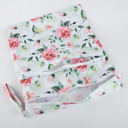 Wet Dry Bag Baby Cloth Diaper Nappy Insert Reusable Washable (Pink Flowers)
