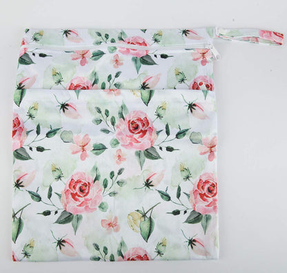 Wet Dry Bag Baby Cloth Diaper Nappy Insert Reusable Washable (Pink Flowers)