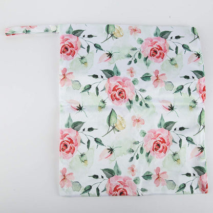 Wet Dry Bag Baby Cloth Diaper Nappy Insert Reusable Washable (Pink Flowers)