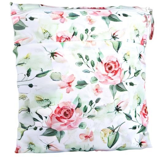 Wet Dry Bag Baby Cloth Diaper Nappy Insert Reusable Washable (Pink Flowers)