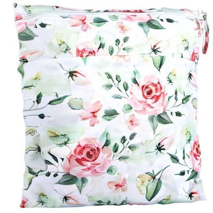 Wet Dry Bag Baby Cloth Diaper Nappy Insert Reusable Washable (Pink Flowers)