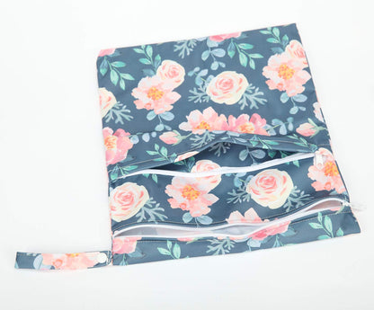 Wet Dry Bag Baby Cloth Diaper Nappy Insert Reusable Washable (Pink Flowers)