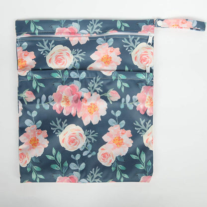 Wet Dry Bag Baby Cloth Diaper Nappy Insert Reusable Washable (Pink Flowers)
