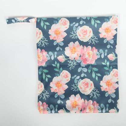 Wet Dry Bag Baby Cloth Diaper Nappy Insert Reusable Washable (Pink Flowers)