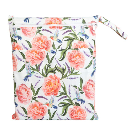 Wet Dry Bag Baby Cloth Diaper Nappy Insert Reusable Washable (Pink Flowers)