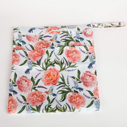 Wet Dry Bag Baby Cloth Diaper Nappy Insert Reusable Washable (Pink Flowers)