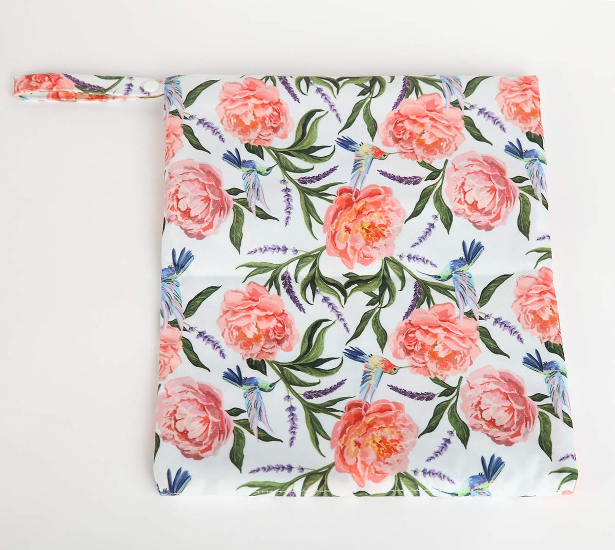 Wet Dry Bag Baby Cloth Diaper Nappy Insert Reusable Washable (Pink Flowers)