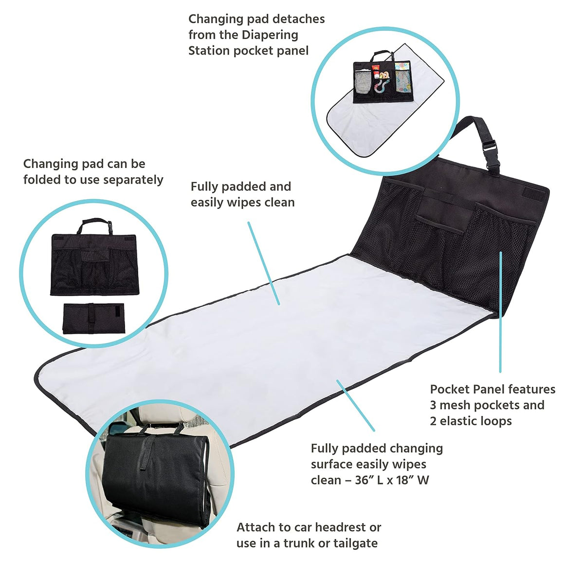J.L. Childress Pockets 'N Pad Baby Diaper Changing Pad & Station for Car