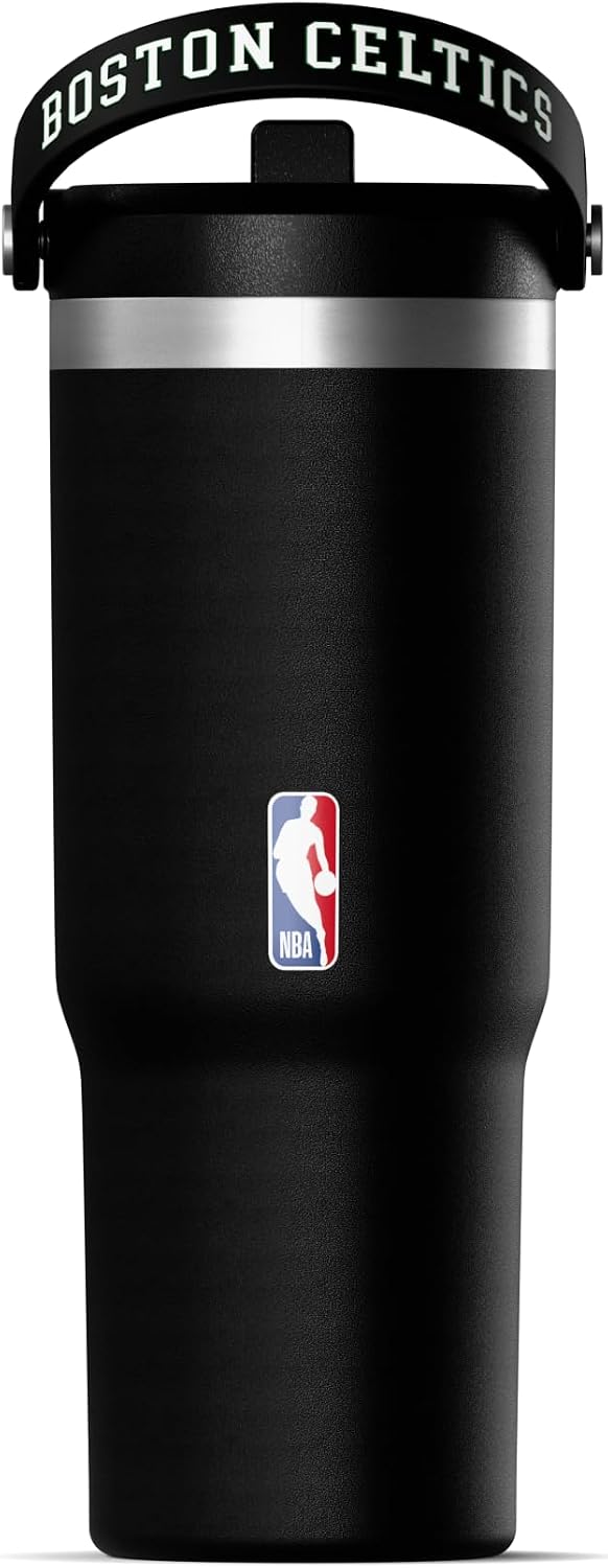 NBA Officially Licensed New York Knicks Nomad 32oz Insulated Stainless Steel Leakproof Travel Tumbler with Flexible Grip Handle, Straw Lid & Cupholder Friendly