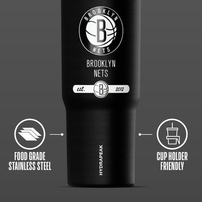 NBA Officially Licensed New York Knicks Nomad 32oz Insulated Stainless Steel Leakproof Travel Tumbler with Flexible Grip Handle, Straw Lid & Cupholder Friendly