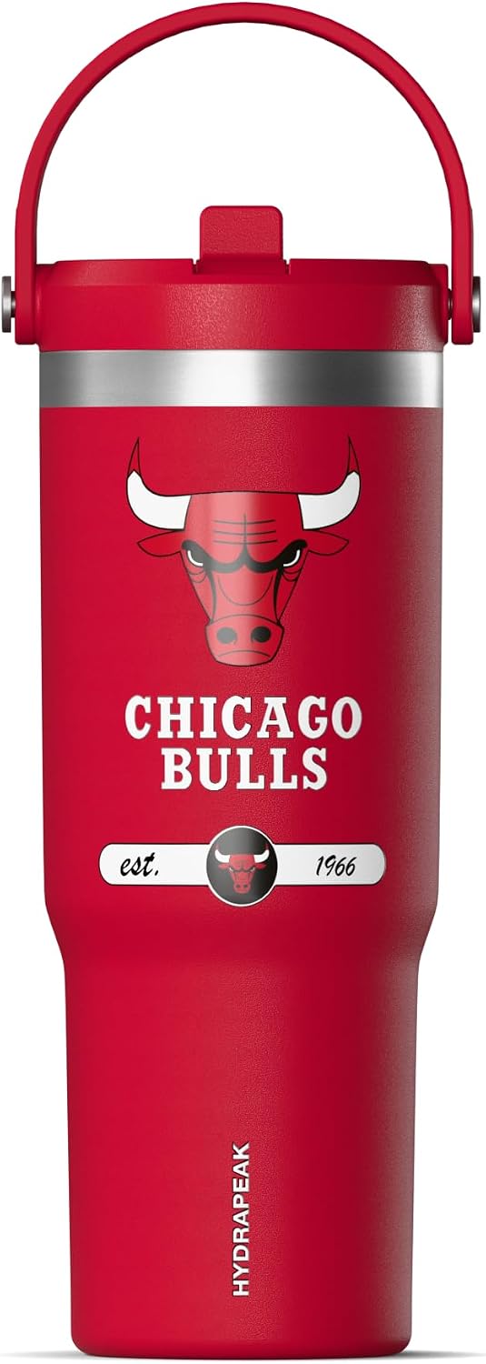 NBA Officially Licensed New York Knicks Nomad 32oz Insulated Stainless Steel Leakproof Travel Tumbler with Flexible Grip Handle, Straw Lid & Cupholder Friendly