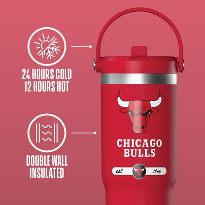 NBA Officially Licensed New York Knicks Nomad 32oz Insulated Stainless Steel Leakproof Travel Tumbler with Flexible Grip Handle, Straw Lid & Cupholder Friendly