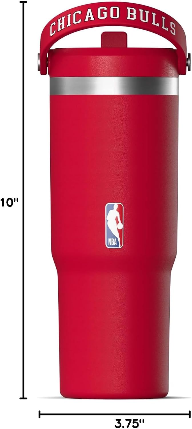 NBA Officially Licensed New York Knicks Nomad 32oz Insulated Stainless Steel Leakproof Travel Tumbler with Flexible Grip Handle, Straw Lid & Cupholder Friendly