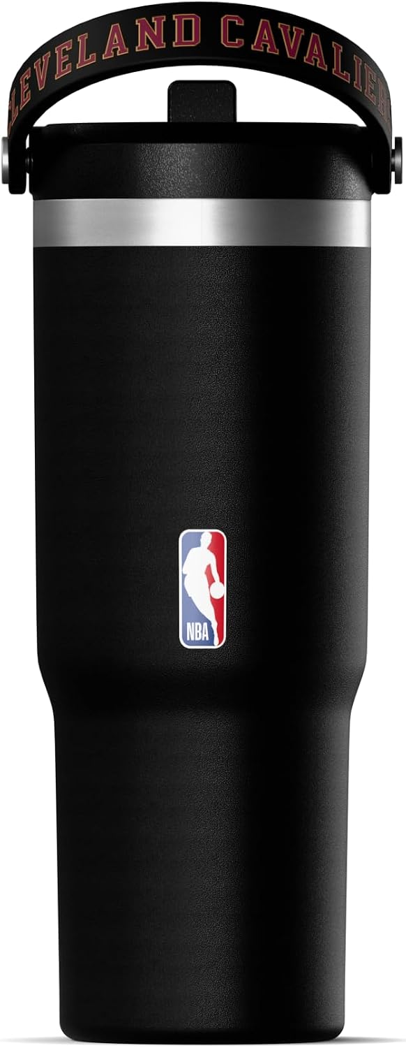 NBA Officially Licensed New York Knicks Nomad 32oz Insulated Stainless Steel Leakproof Travel Tumbler with Flexible Grip Handle, Straw Lid & Cupholder Friendly