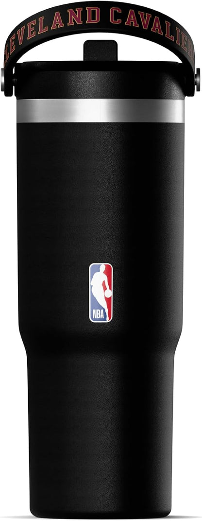 NBA Officially Licensed New York Knicks Nomad 32oz Insulated Stainless Steel Leakproof Travel Tumbler with Flexible Grip Handle, Straw Lid & Cupholder Friendly